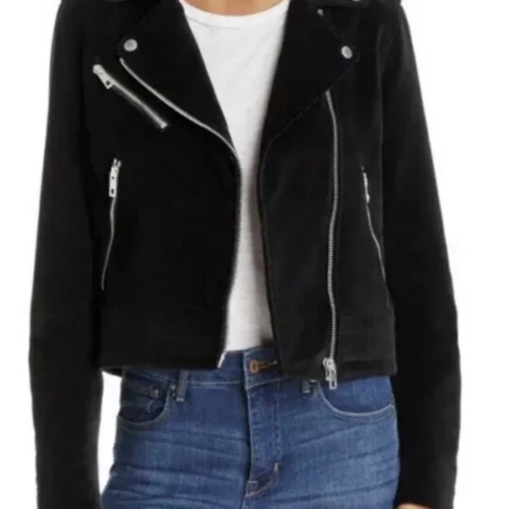 NWOT rag & bone Black Velvet Biker Jacket Crop Style Silver Hardware - Picture 3 of 14